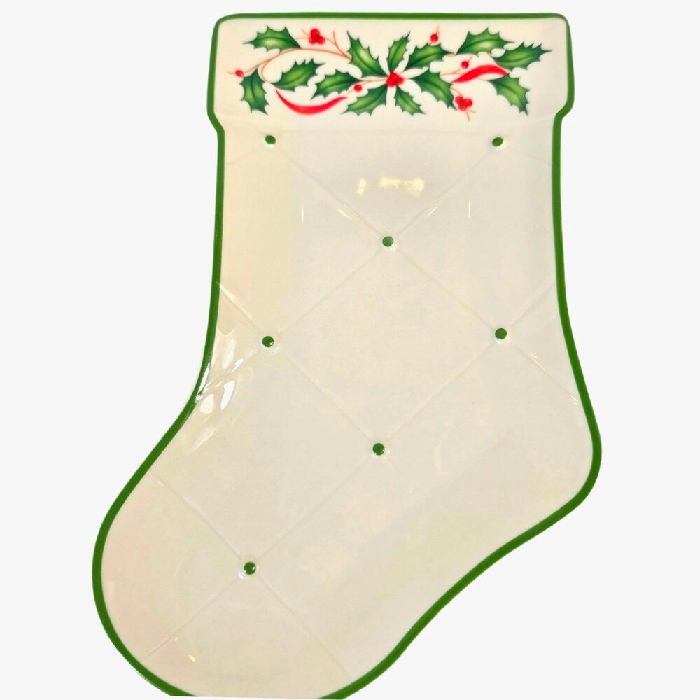 Lenox Hosting the Holidays Stocking Accent Plate 8in Holly Christmas NIB #887062